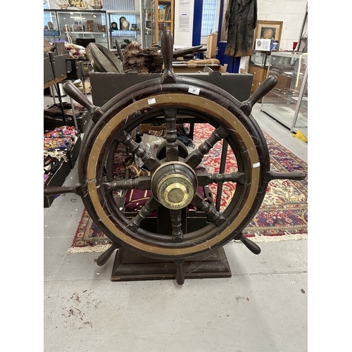 95 - Maritime: 19th cent. Brass and hard wood ship's wheel with the legend 'NORTHUMBRIAN MAID. BELFAST. 1... 