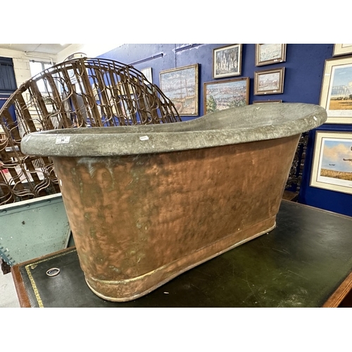 96 - French Copper: Mid 20th cent. Decorator's items free standing rolled top bath in good overall condit... 