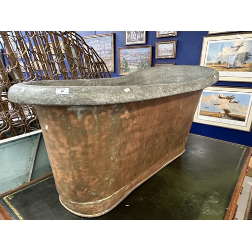 96 - French Copper: Mid 20th cent. Decorator's items free standing rolled top bath in good overall condit... 