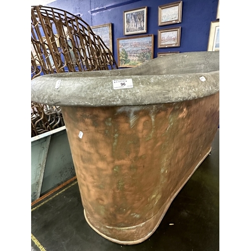 96 - French Copper: Mid 20th cent. Decorator's items free standing rolled top bath in good overall condit... 