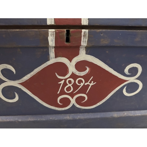 97 - Furniture: 20th cent. Pine blanket box painted with the Union Jack. 29ins. x 18ins. x 15ins.... 