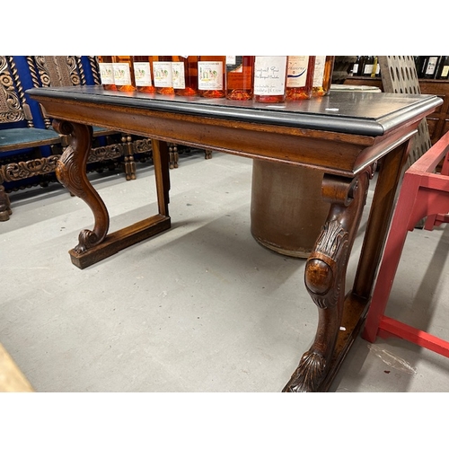 110 - Furniture: 19th cent. Oak console table carved front shoulders, black marble top.... 