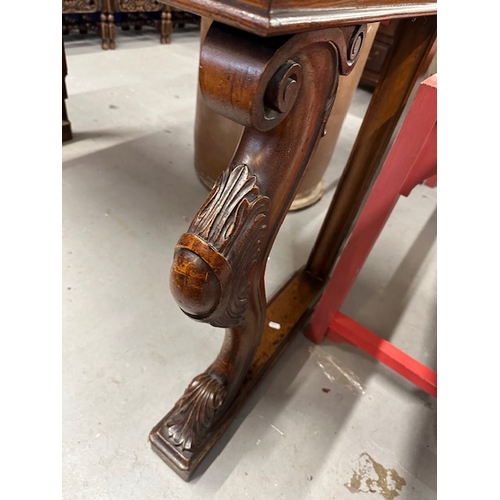 110 - Furniture: 19th cent. Oak console table carved front shoulders, black marble top.... 