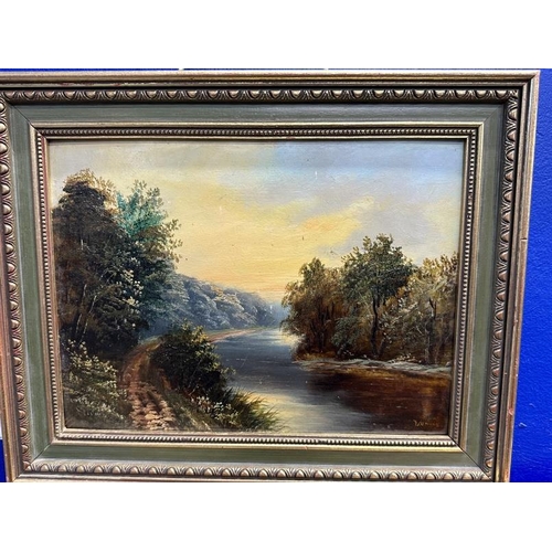 139a - 19th cent. British School: Oil on board landscape study, trees on a river bank, indistinct signature... 