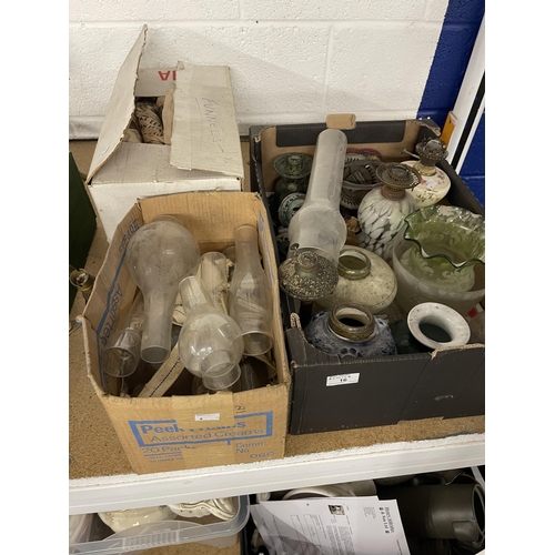 16 - Lighting: 19th/20th cent. Oil lamps, spares and repairs, regulators, bottles, funnels (17), shades, ... 