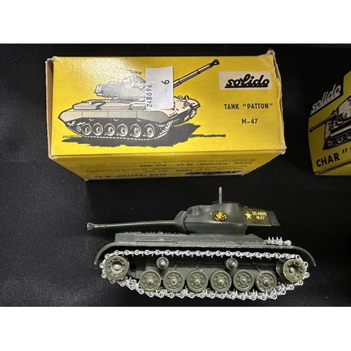 362 - Toys & Games: Solido 222 WWII German Tiger Tank, boxed Solido 202, WWII Patton M-47 tank boxed, Brit... 