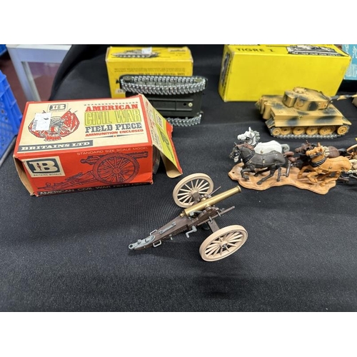 362 - Toys & Games: Solido 222 WWII German Tiger Tank, boxed Solido 202, WWII Patton M-47 tank boxed, Brit... 