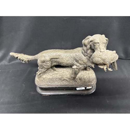 373 - 19th cent. Spelter Figure: Gun dog with a pheasant on a treen base A/F. 15ins. x 8½ins. x 6ins. Plus... 