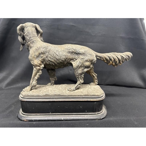 373 - 19th cent. Spelter Figure: Gun dog with a pheasant on a treen base A/F. 15ins. x 8½ins. x 6ins. Plus... 