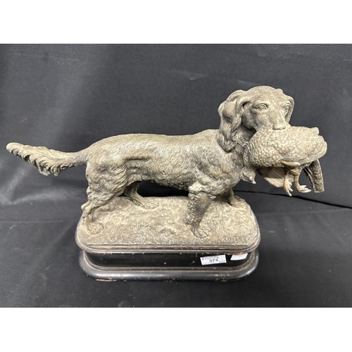 373 - 19th cent. Spelter Figure: Gun dog with a pheasant on a treen base A/F. 15ins. x 8½ins. x 6ins. Plus... 