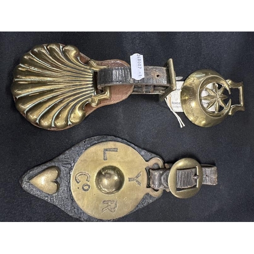 379 - Brassware: Horse brasses including Railways and Brewery, includes a crescent brass engraved South Hi... 