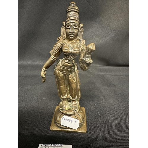 384 - Bronze: Indian bronze figure depicting the Goddess Parvati standing in the Tribhanga pose. Height 16... 