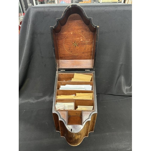 393 - Boxes: Early 19th cent. Mahogany knife box with star inlaid lid, interior having had stationery box ... 