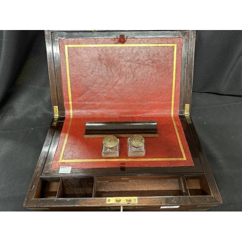 396 - Furniture: 19th cent. Rosewood and brass fitted writing box.