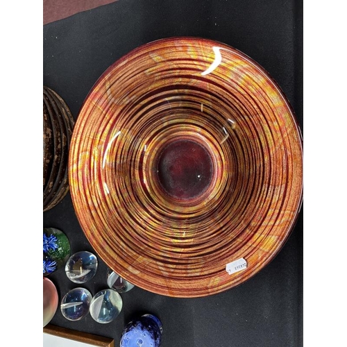 401 - Paperweights: Paperweights largest 9cm diameter, together with a red and orange art glass bowl, a do... 