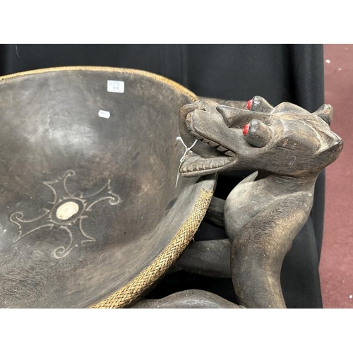 416 - Tribal: Dayak Rajang River Basin, Borneo large communal food bowl made from ironwood, rattan edging.... 