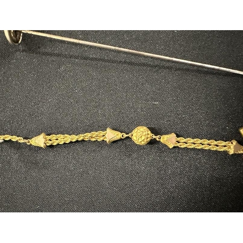 457 - Jewellery: 19th cent. Rolled gold ladies Albertina chain plus five Edwardian ladies hat pins includi... 