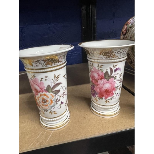 485 - Ceramics: Early 19th cent. English porcelain tapered spill vases painted with flowers and leaves wit... 