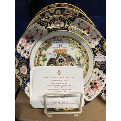 492 - Ceramics: 20th cent. Royal Crown Derby Christmas plates with limited edition certificates, designed ... 