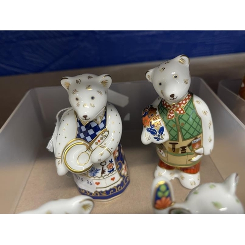 493 - Ceramics: Royal Crown Derby teddy bear figurines, Gardener, Cook, two seated Christmas Bears. (4)... 