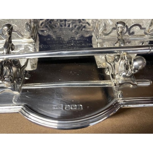 511 - Hallmarked Silver: Walker and Hall inkstand with Sheffield 1926 hallmark, hallmarked ink pots and un... 