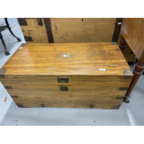 52 - Furniture: 19th cent. Mahogany blanket box brass bound, brass furniture. 35ins. x 16ins. x 17½ins.... 