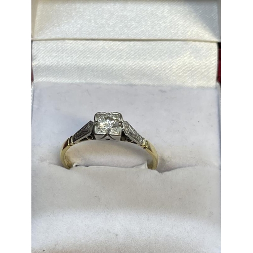 597 - Jewellery: Art Deco 18ct yellow and white gold diamond solitaire ring 2.4g. Together with marcasite ... 