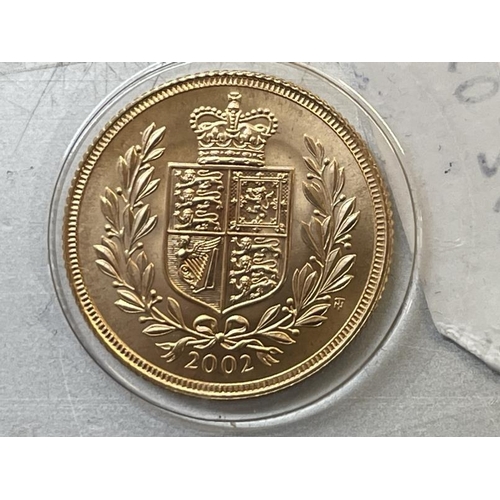 607 - Coins: Gold UK Sovereign Shield Back 2002 B.U.