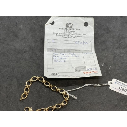 620 - Hallmarked Jewellery: 9ct gold curb bracelet with original receipt, boxed. Length 21½cm. 22.3g.... 