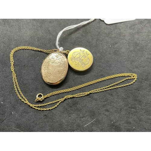 674 - Hallmarked Jewellery: 9ct. gold floral engraved locket, Chester 1915, on 9ct. chain. 7.4g. plus 15ct... 