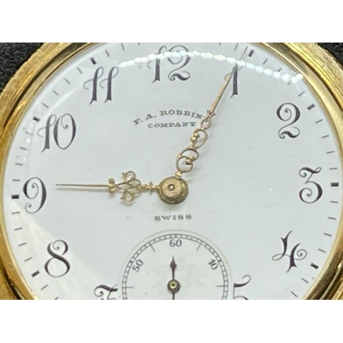 685 - Watches: Yellow metal fob watch by F. A. Roberts white dial Arabic numerals, engraved case front and... 