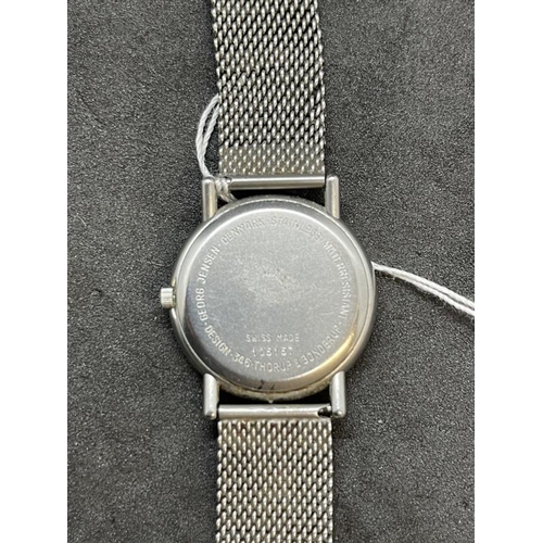 687 - Watches: Ladies stainless steel Georg Jensen plain silver coloured dial on a mesh bracelet.... 