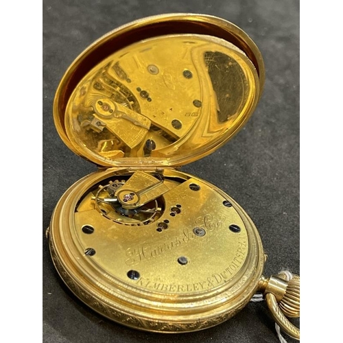 697 - Watches: 18ct gold full Hunter chronograph pocket watch London 1909 with movement signed Harris &... 