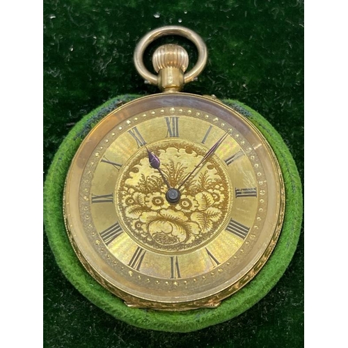 698 - Watches: Yellow metal keyless dress watch, marked 18K, tests as 18ct gold, complete with original fi... 