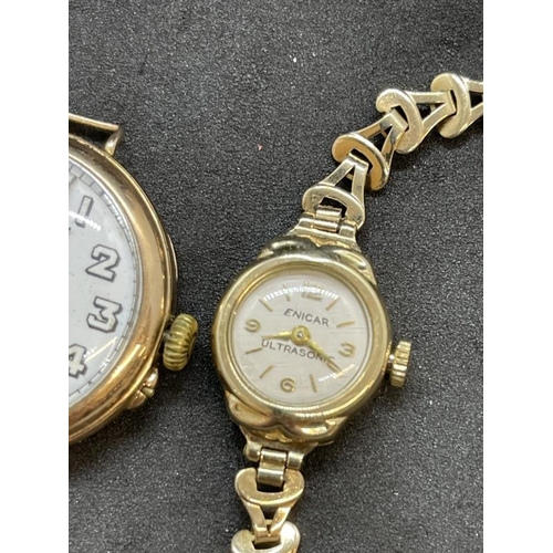 699 - Watches: Hallmarked 9ct gold trench-style watch 22g, together with a ladies 9ct gold watch and strap... 