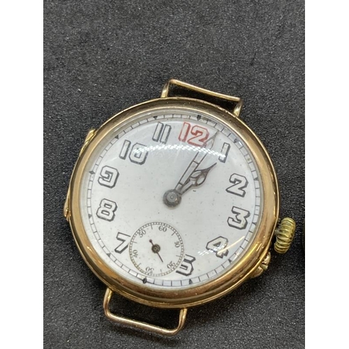 699 - Watches: Hallmarked 9ct gold trench-style watch 22g, together with a ladies 9ct gold watch and strap... 