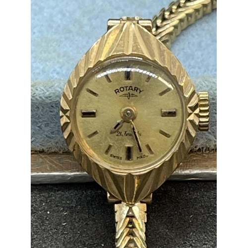 703 - Watches: 9ct gold ladies rotary cocktail watch on 9ct gold strap. Gross weight 14.4g.