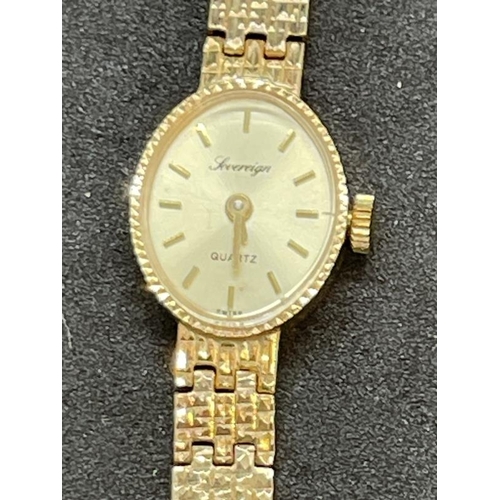 704 - Watches: Hallmarked 9ct gold ladies cocktail watch by Sovereign with integral gold strap. Gross weig... 