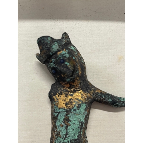 463 - Bronze: 13th cent. Limoges bronze Corpus Christi bearing traces of original enamelling. 10.3cm. Orig... 