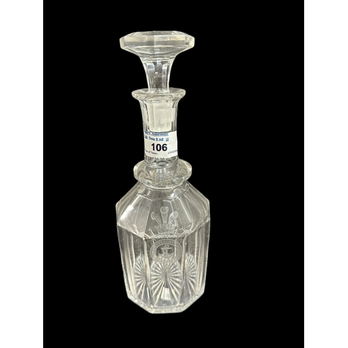 106 - ROYAL YACHT: H.M.Y. Osborne facet cut crystal decanter circa 1890, yachts crest to side with Prince ... 