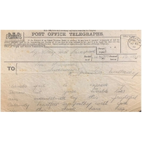 249 - R.M.S. TITANIC - WILLIAM HENRY HARRISON ARCHIVE: Post office telegram dated April 19th sent to Willi... 