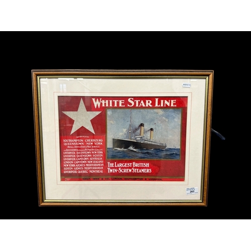 262 - WHITE STAR LINE: Red ground agent's poster advertising The Largest British Twin Screw Steamers. 15in... 