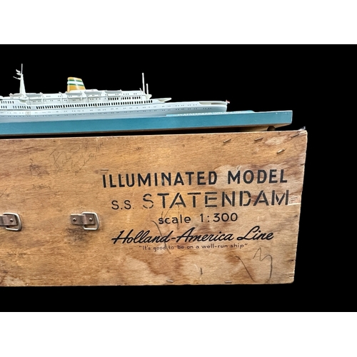 53 - HOLLAND AMERICA LINE: S.S. Statendam illuminated travel agent's window display Waterline model ship ... 