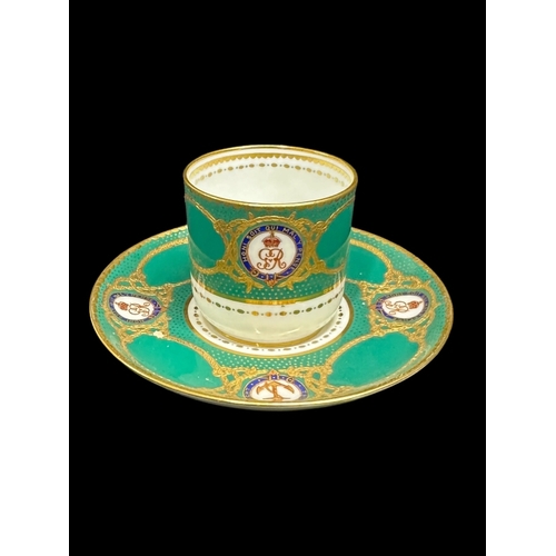 93 - ROYAL YACHT: H.M.Y Victoria and Albert III green pattern Demitasse coffee cup and saucer and associa... 