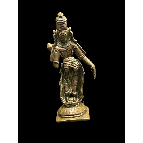 521 - Bronze: Indian bronze figure depicting the Goddess Parvati standing in the Tribhanga pose. Height 16... 