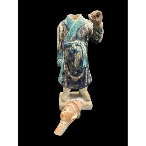 542 - Chinese: Chinese: Ming Period stoneware burial figure in the form of a man in ceremonial robes. 12in... 