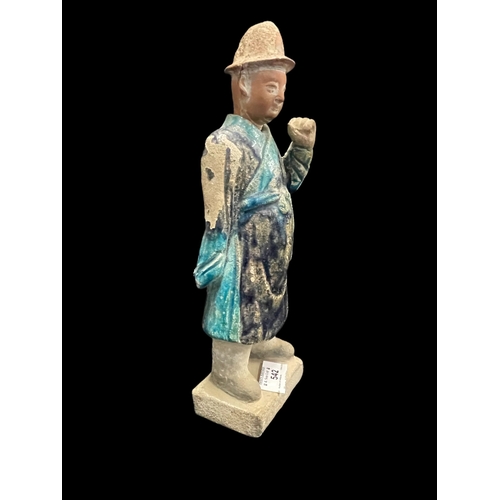 542 - Chinese: Chinese: Ming Period stoneware burial figure in the form of a man in ceremonial robes. 12in... 