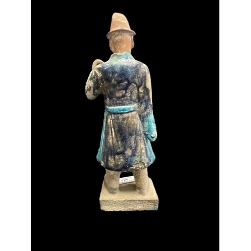 542 - Chinese: Chinese: Ming Period stoneware burial figure in the form of a man in ceremonial robes. 12in... 