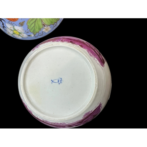 592 - 19th cent. Porcelain: Spode slop bowl with a strawberry plant pattern 1218 c1820 and a Minton waste ... 