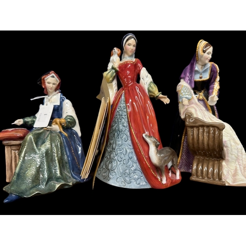 615 - Ceramics: Ceramics: Royal Doulton Figurines - Henry VIII HN3350, Jane Seymour 33499, Anne Boleyn 323... 